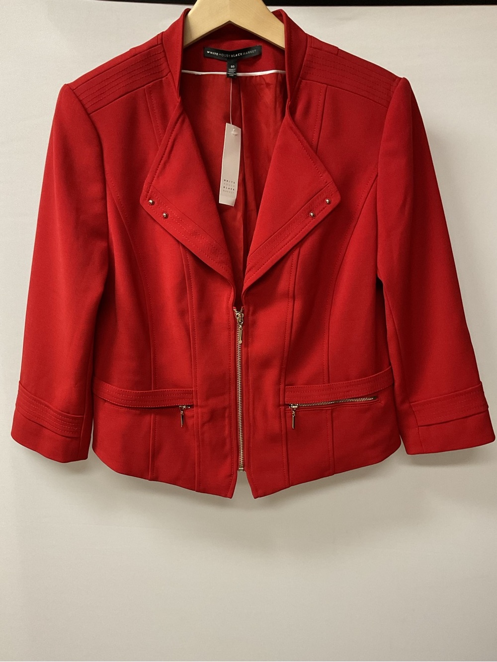 Brand New-White House Black Market Red Cropped Moto Blazer Jacket